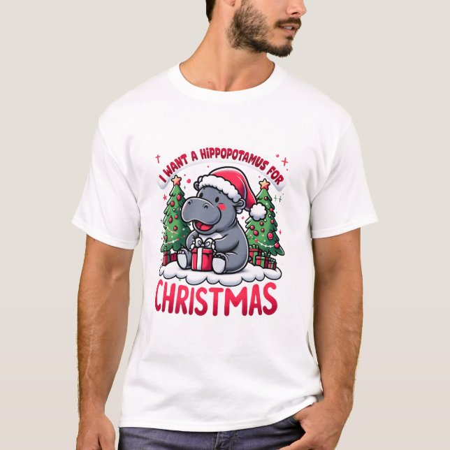 Hippopotamus Julafton Hippo T Shirt (Framsida)