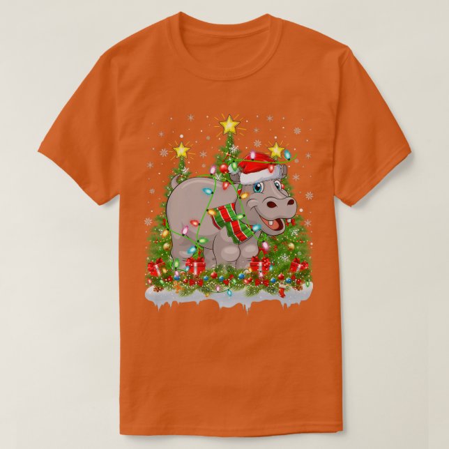 Hippopotamus Julafton Ljus Santa Hippopotamus Kris T Shirt (Design framsida)