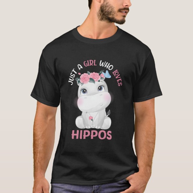 Hippopotamus Just A Who Loves Hippos Flower Floral T Shirt (Framsida)