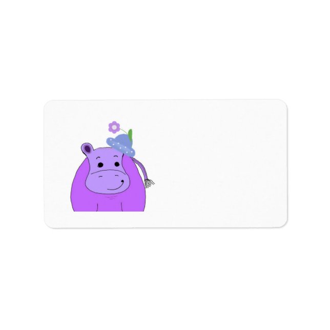 Hippopotamus med hatt och blomma adressetikett (Framsidan)