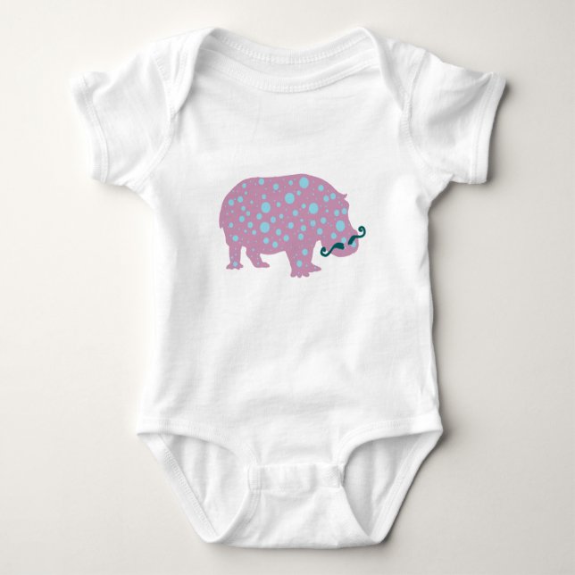 Hippopotamus mustache Baby Jersey Bodydräkt, vit T Shirt (Framsida)