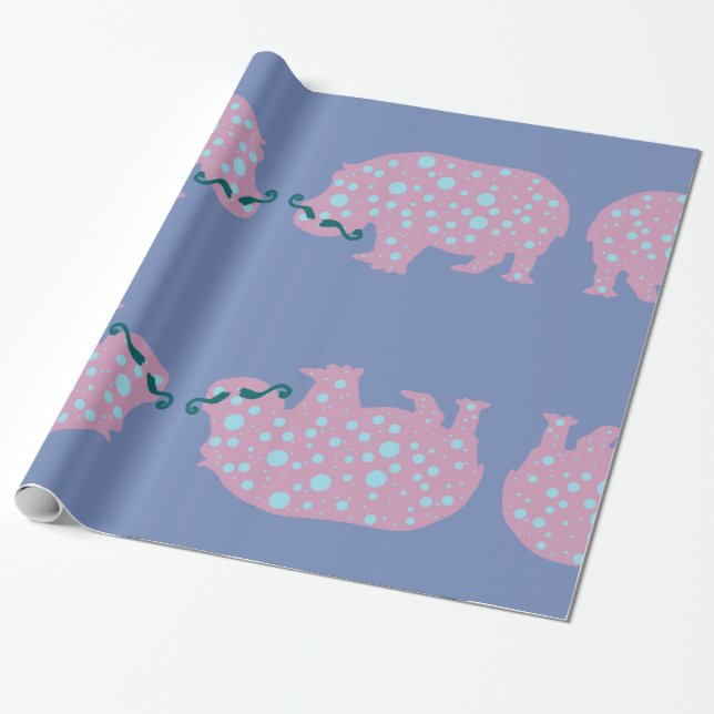 Hippopotamus mustache Glossy Wrapping Papper Presentpapper (Utrullad)
