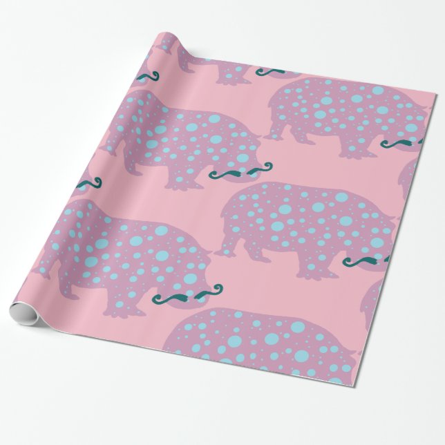 Hippopotamus mustache Glossy Wrapping Papper Presentpapper (Utrullad)
