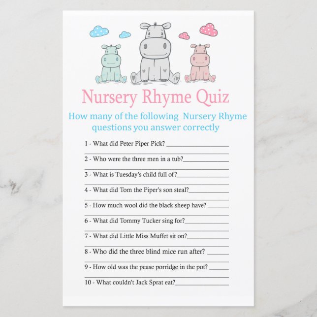 Hippopotamus Nursery Rhyme Quiz-babyduschspel (Framsida)