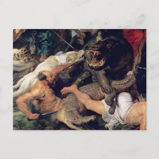 Hippopotamus och Crokodile Hunt, c.1615-16 Vykort (Framsida)