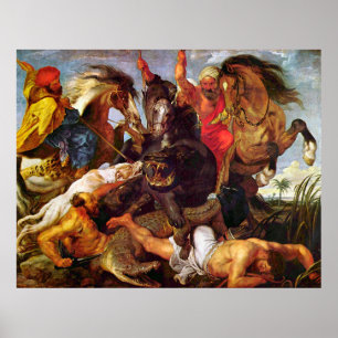 Hippopotamus och Crokodile Hunt, Peter Paul Rubens Poster