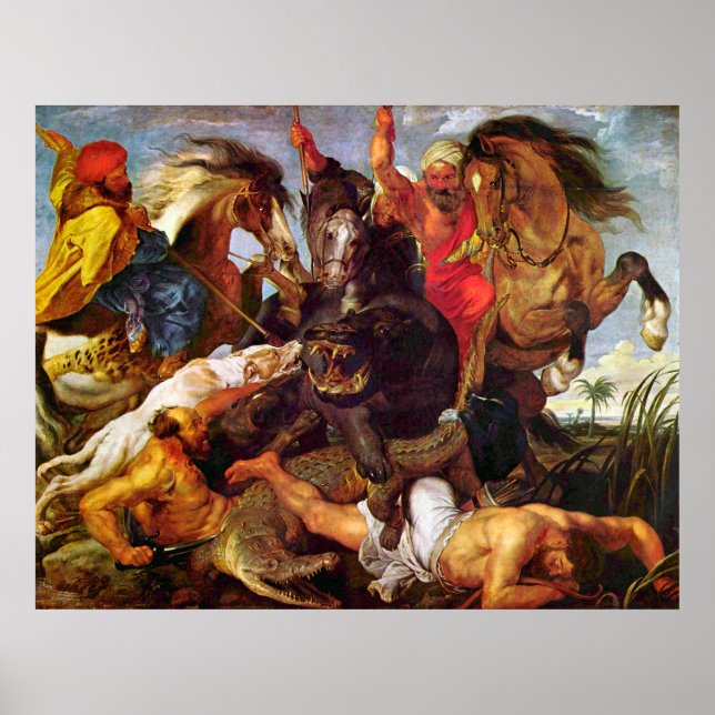 Hippopotamus och Crokodile Hunt, Peter Paul Rubens Poster (Framsidan)