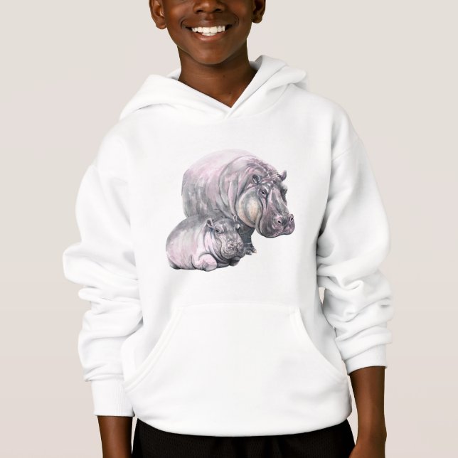 Hippopotamus pappa & baby hippo har bara roligt t shirt (Framsida)