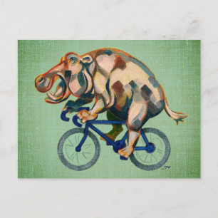 Hippopotamus Riding a Bicycle Vykort
