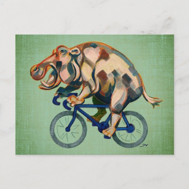 Hippopotamus Riding a Bicycle Vykort (Framsida)