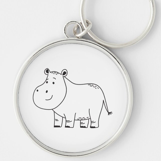 HIPPOPOTAMUS RUND SILVERFÄRGAD NYCKELRING (Framsidan)