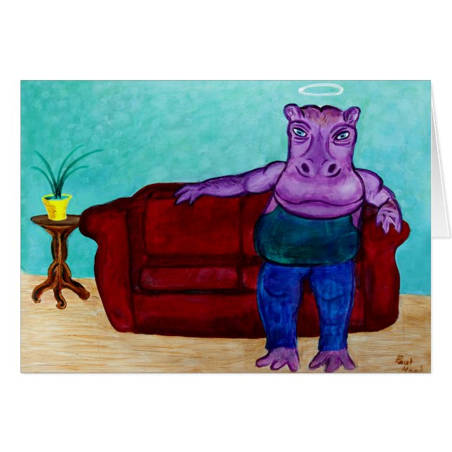 Hippopotamus-Tecknad Hälsningskort (Framsidan Horizontal)