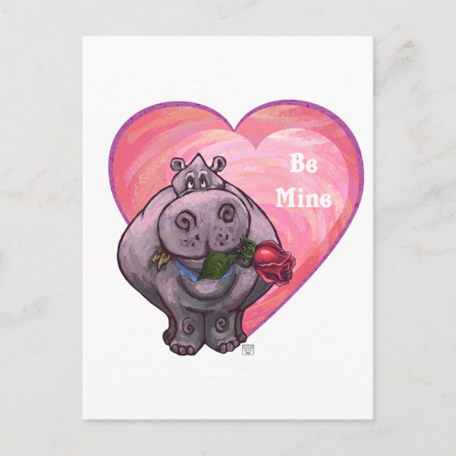 Hippopotamus Valentindagen Helg Vykort (Framsida)