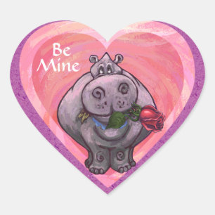 Hippopotamus Valentindagen Hjärtformat Klistermärke
