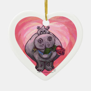 Hippopotamus Valentindagen Julgransprydnad Keramik