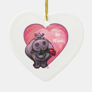 Hippopotamus Valentindagen Julgransprydnad Keramik