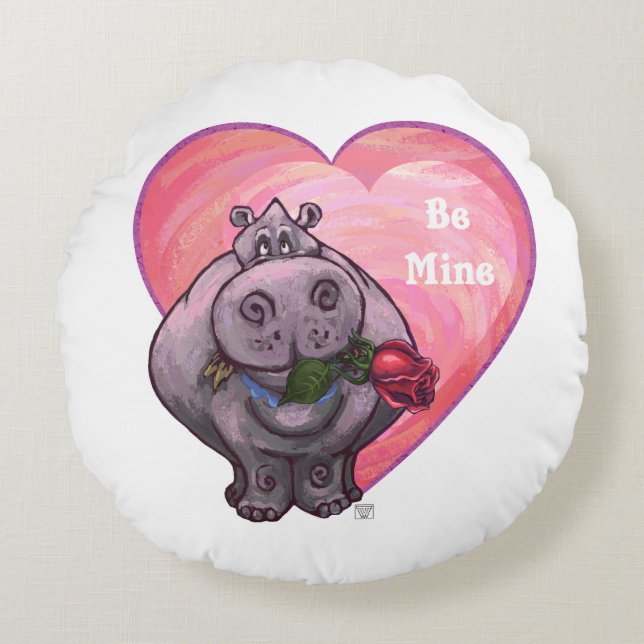 Hippopotamus Valentindagen Rund Kudde (Framsidan)
