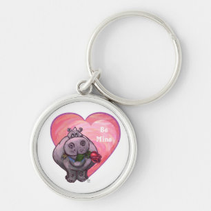 Hippopotamus Valentindagen Rund Silverfärgad Nyckelring