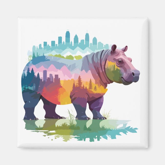 Hippopotamus Vector Art Animal Majestic Natature Magnet (Framsidan)
