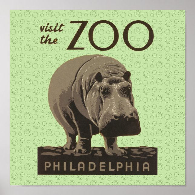 Hippopotamus vintage hippo zoo poster wpa (Framsidan)