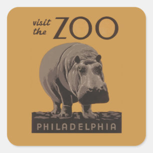 Hippopotamus vintage hippo zoo poster wpa fyrkantigt klistermärke