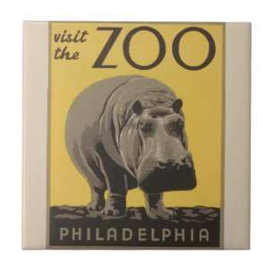 Hippopotamus vintage hippo zoo poster wpa kakelplatta
