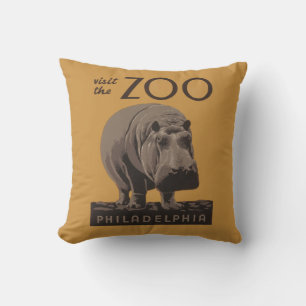 Hippopotamus vintage hippo zoo poster wpa kudde