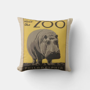 Hippopotamus vintage hippo zoo poster wpa kudde