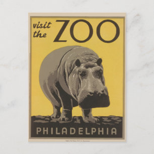 Hippopotamus vintage hippo zoo poster wpa vykort