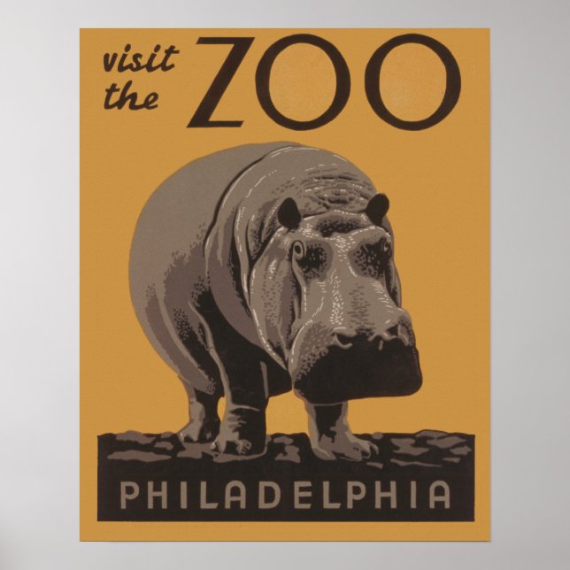 Hippopotamus Vintage WPA Zoo Poster Hippo Art (Framsidan)