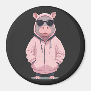 Hippopotamus Wearing Hoodie Funny Coola Animal Pop Magnet