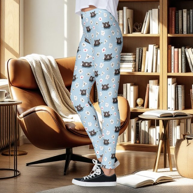 Hippopotamus White Lotus Blue Leggings (Skapare uppladdad)