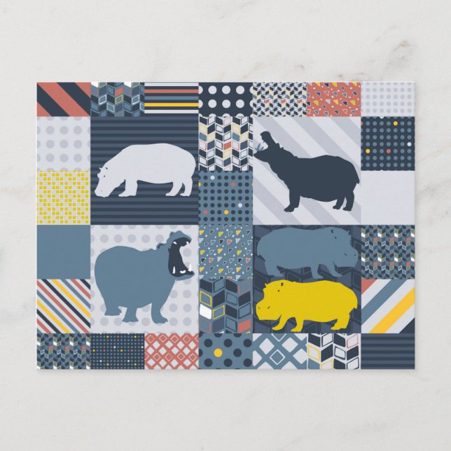 Hippos Faux Quilt Vykort (Framsida)