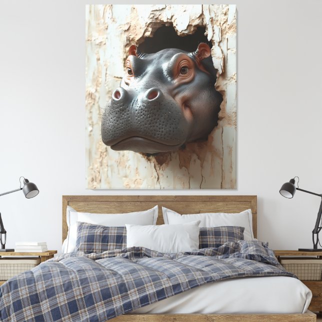 Hippos storstadskonst - 3D-effektens väggkonst Canvastryck (Insitu (sovrum))