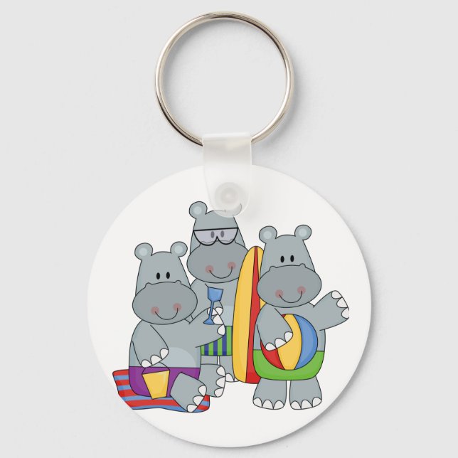 Hippos vid Beach Tshirts och Gifts Nyckelring (Framsida)