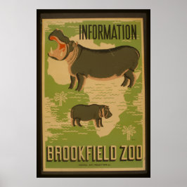 Hippos vid Brookfield Zoo Information Vintage WPA Poster