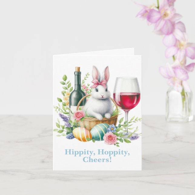 Hipptipp, glatt hopp! Påskharen & Vin Kort (Orkide)