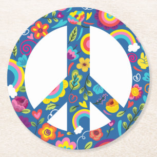 Hippy 60 s Boho-Fredstecken Underlägg Papper Rund