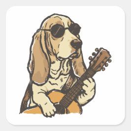 Hippy Beagle spelar gitarr Fyrkantigt Klistermärke