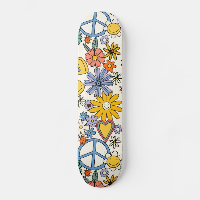 Hippy Blommigt Stil Mini Skateboard Bräda 18,5 Cm (Framsida)
