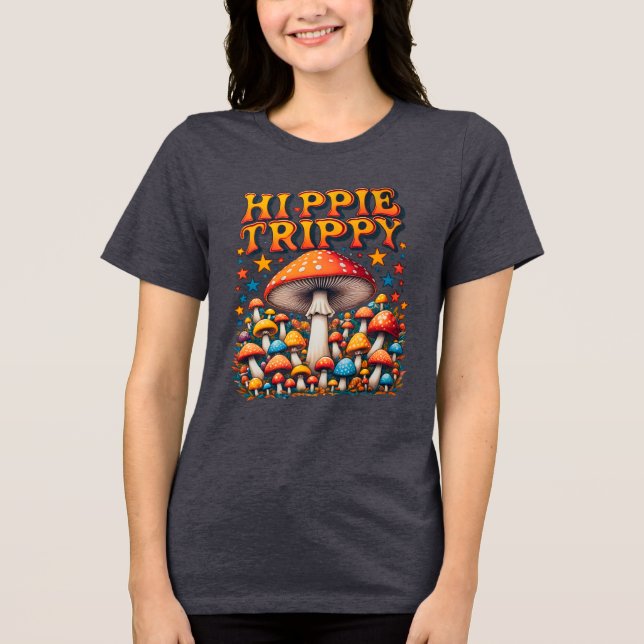 Hippy Boho Mushroom Peace Trippy T Shirt (Framsida)