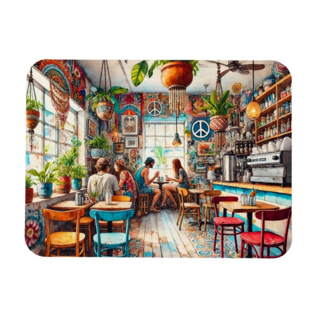 Hippy Cafe i Miami Watercolor Magnet (Horisontell)