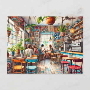 Hippy Cafe i Miami Watercolor Vykort