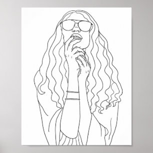 Hippy Chick Womans porträtt-färgsida för konturtec Poster