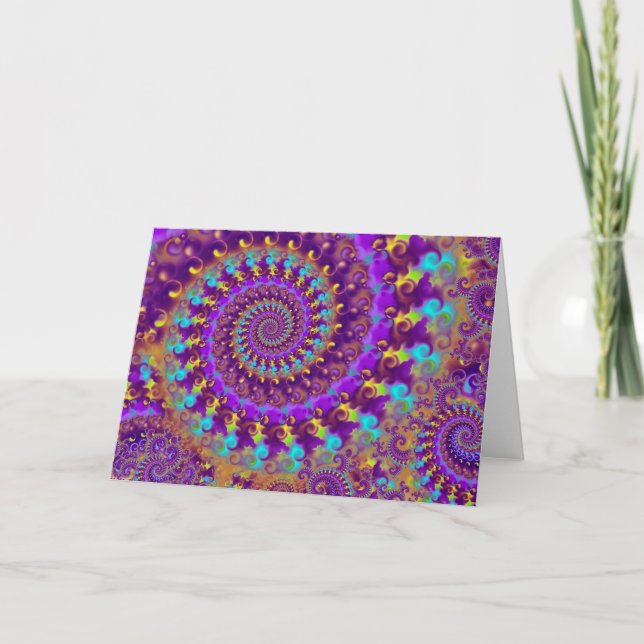 Hippy Fractal Mönster Lila Turcos & Gult Kort (Framsida)