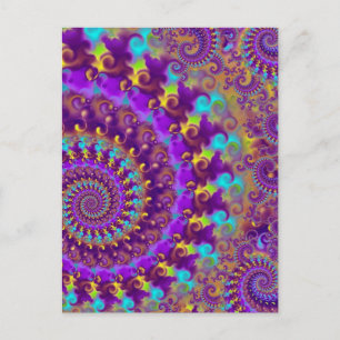 Hippy Fractal Mönster Lila Turcos & Gult Vykort