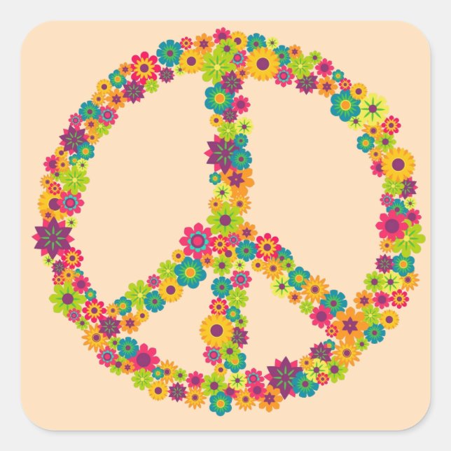 Hippy fredstecken-blommor fyrkantigt klistermärke (Framsida)