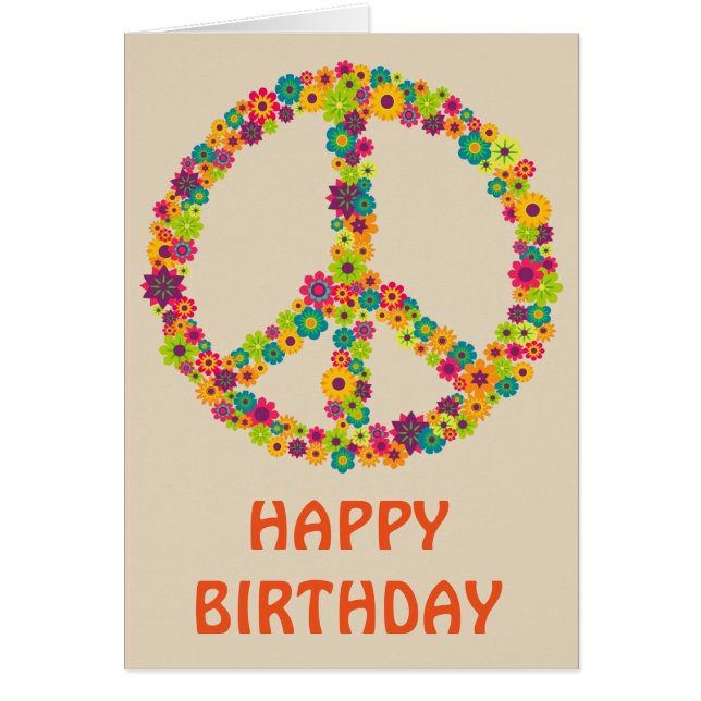 Hippy fredstecken-blommor hälsningskort (Framsidan)