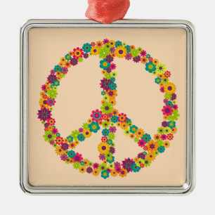 Hippy fredstecken-blommor julgransprydnad metall