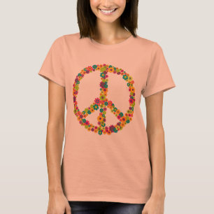 Hippy fredstecken-blommor t shirt